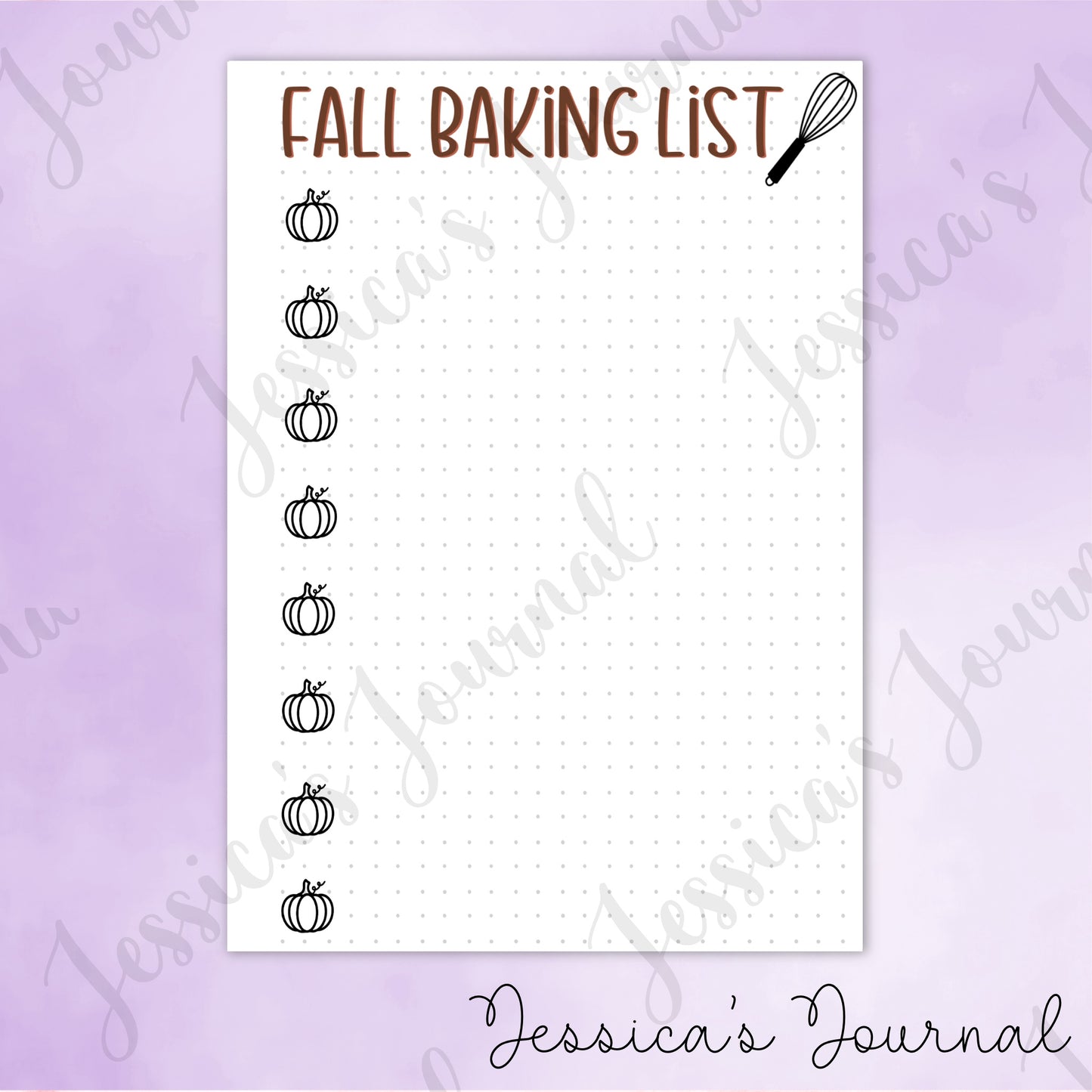 DIGITAL DOWNLOAD PDF Fall Baking List | Journal Spread