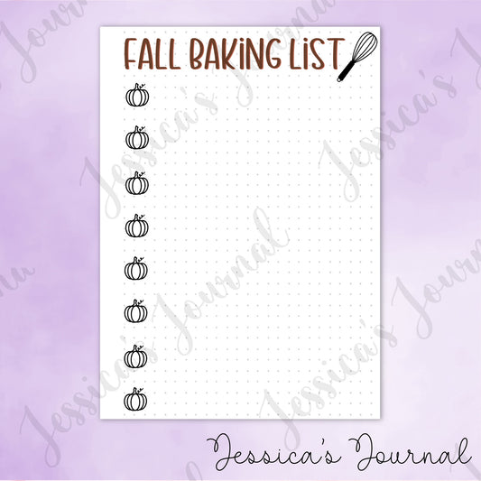 DIGITAL DOWNLOAD PDF Fall Baking List | Journal Spread