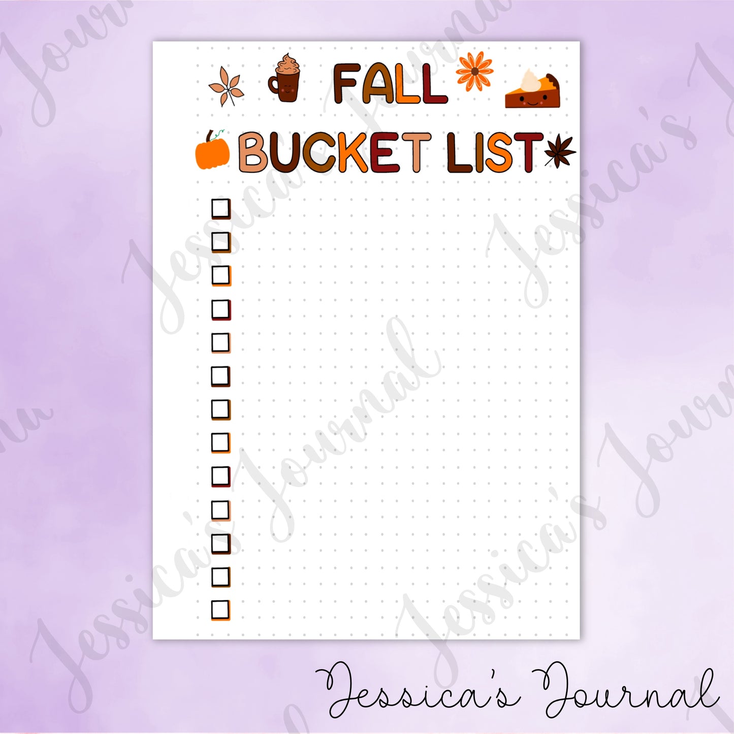 DIGITAL DOWNLOAD PDF Fall Bucket List | Journal Spread