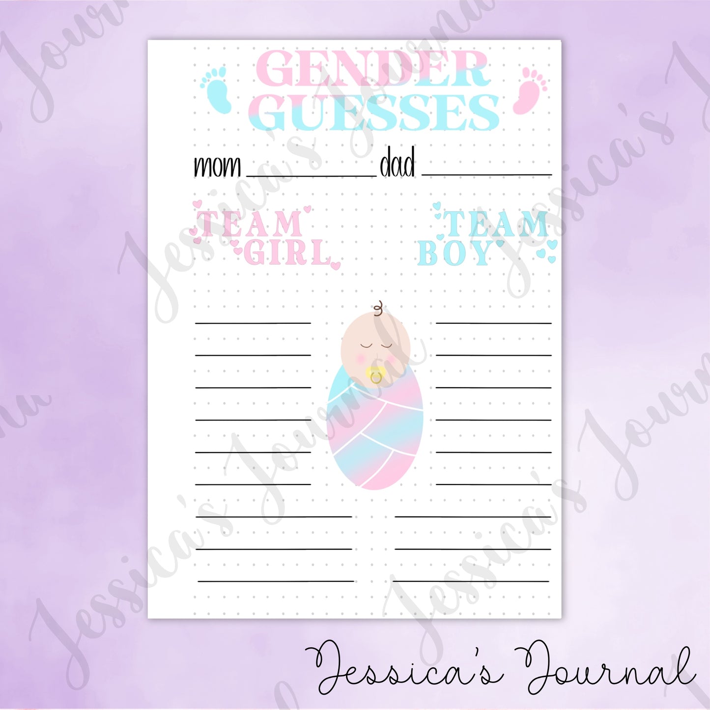 DIGITAL DOWNLOAD PDF Gender Guesses | Pregnancy Journal Spread