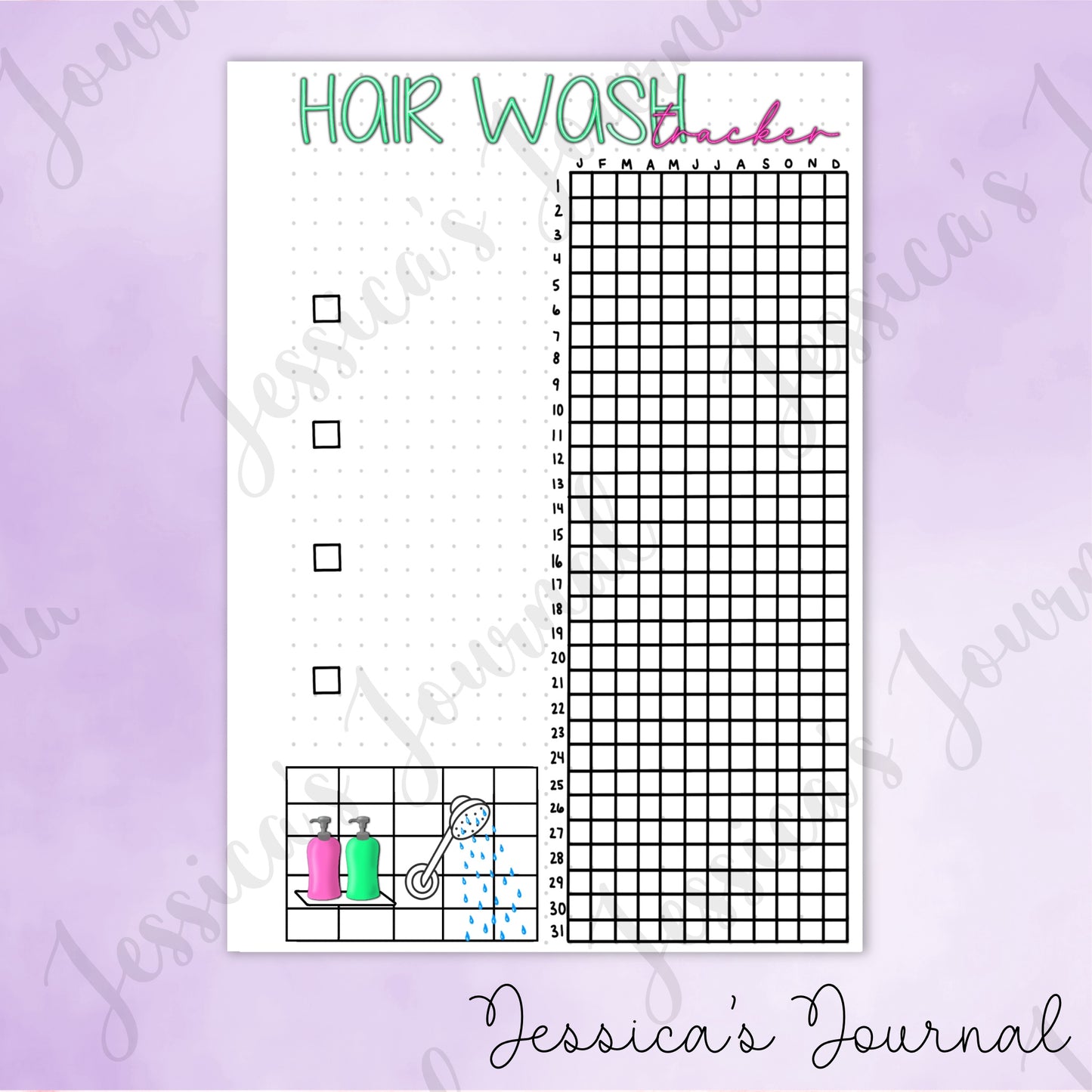 DIGITAL DOWNLOAD PDF Hair Wash Tracker | Journal Spread