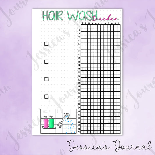 DIGITAL DOWNLOAD PDF Hair Wash Tracker | Journal Spread