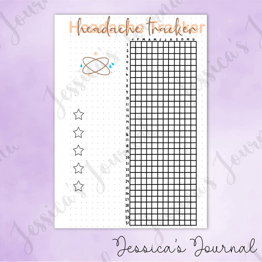 DIGITAL DOWNLOAD PDF Headache Tracker | Journal Spread