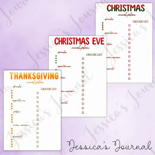 DIGITAL DOWNLOAD PDF Holiday Meal Plan | Journal Spread