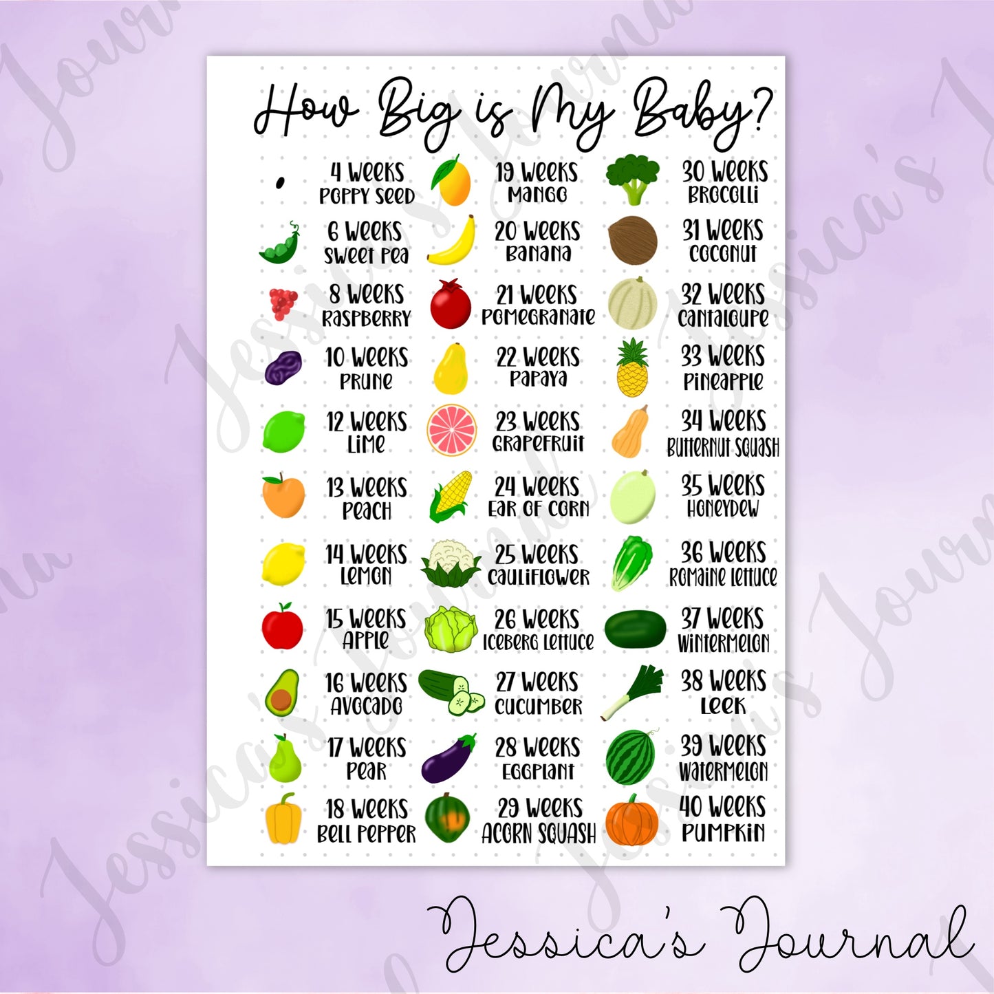 DIGITAL DOWNLOAD PDF How Big is my Baby? | Pregnancy Journal Spread