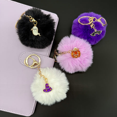 Halloween Charm Pom Pom Keychain