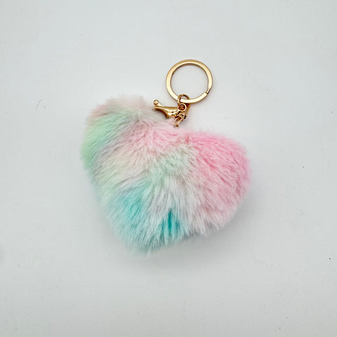 Tie-Dye Heart Pom-Pom Keychain