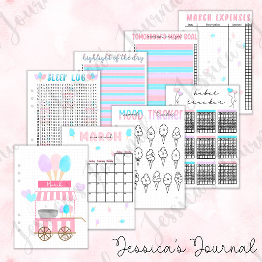 March Cotton Candy Themed Monthly Spreads | 2024