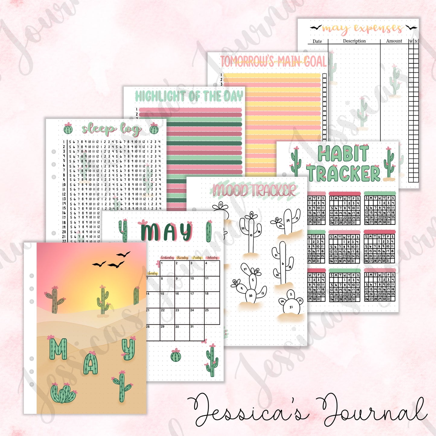 May Sunset Cactus Themed Monthly Spreads | 2024