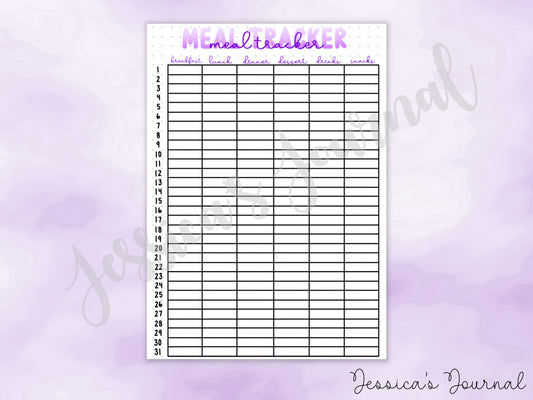 DIGITAL DOWNLOAD PDF Meal Tracker | Journal Spread