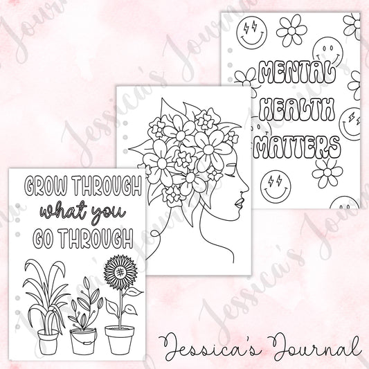 Mental Health Themed Coloring Pages | Journal Spreads