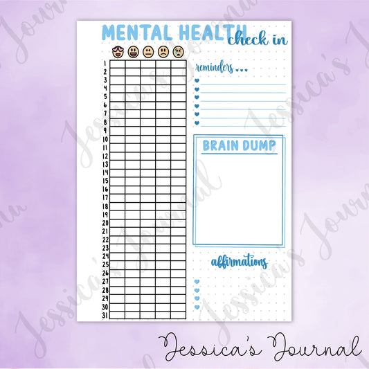 DIGITAL DOWNLOAD PDF Mental Health Check in | Journal Spread