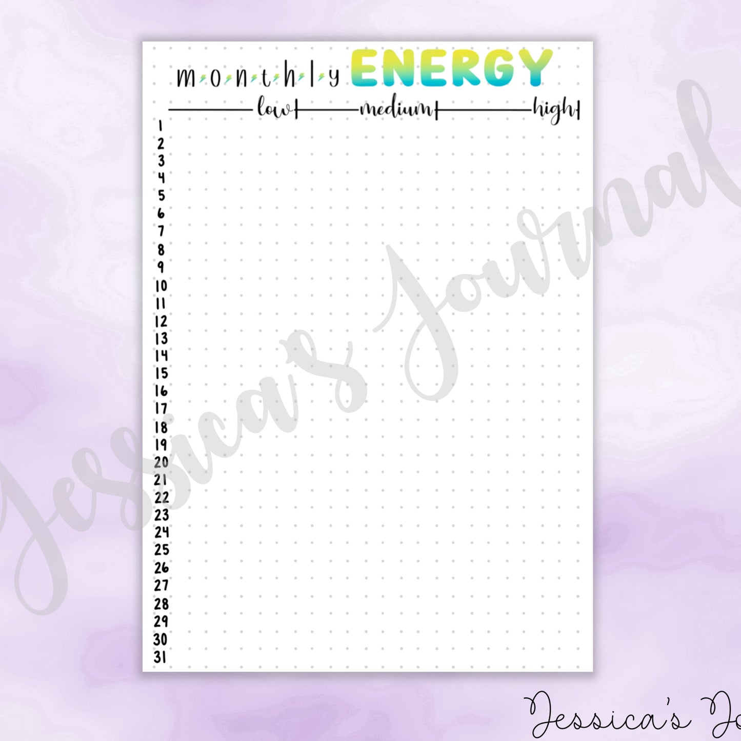 DIGITAL DOWNLOAD PDF Monthly Energy Tracker | Journal Spread