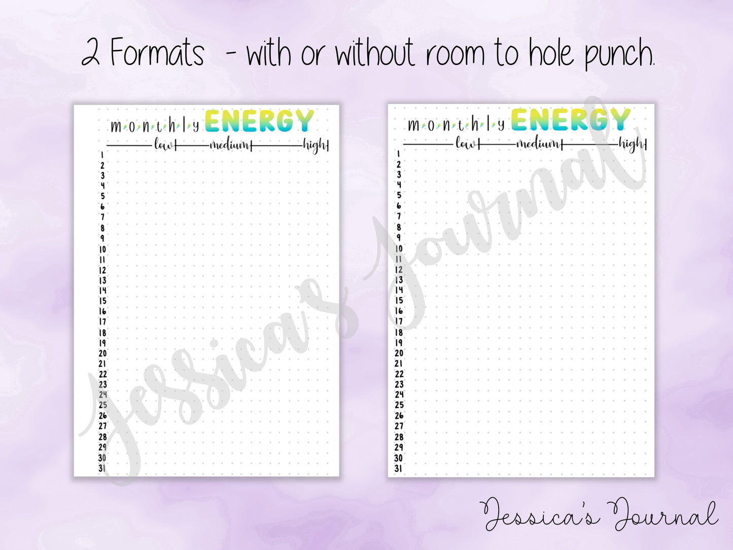 DIGITAL DOWNLOAD PDF Monthly Energy Tracker | Journal Spread