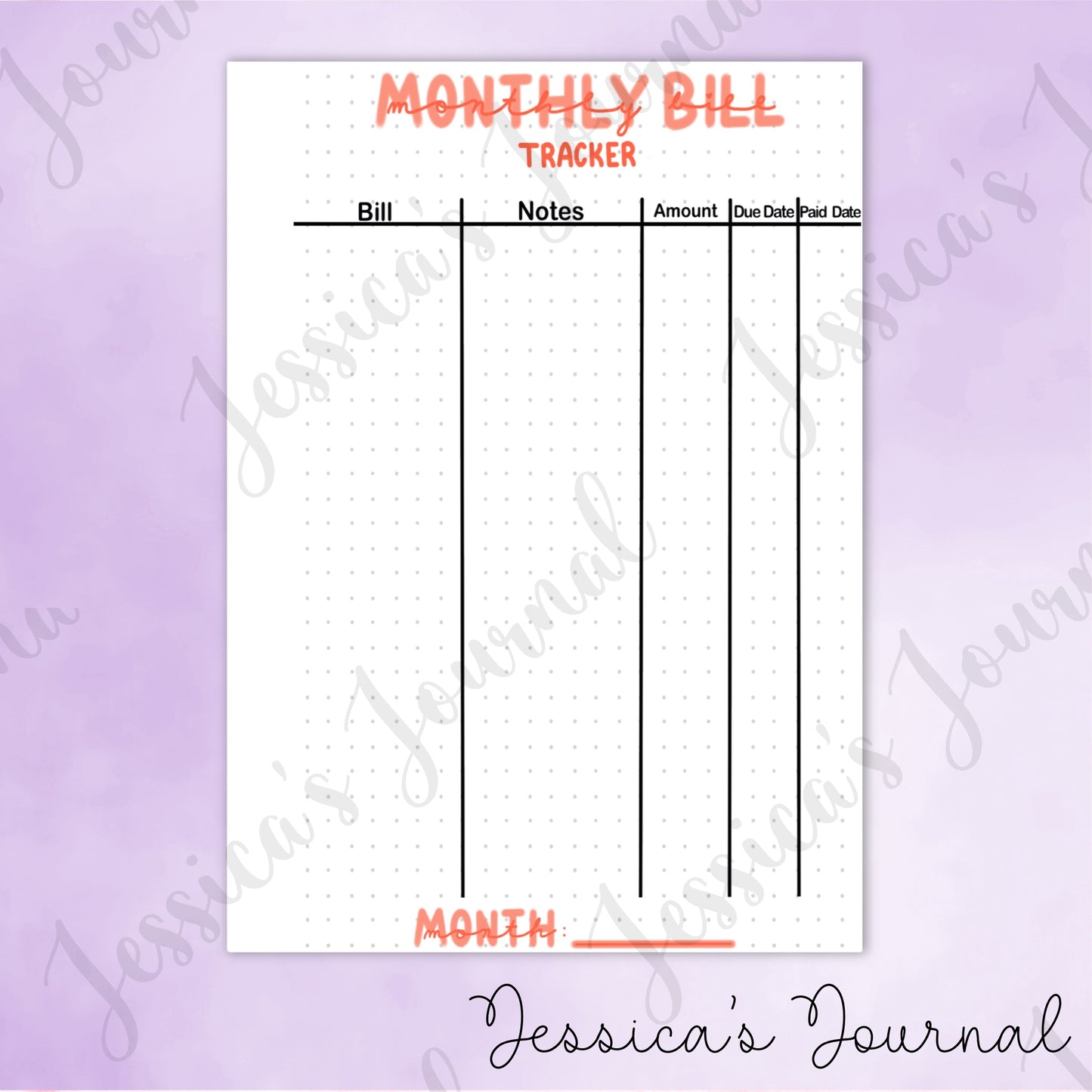 DIGITAL DOWNLOAD PDF Monthly Bill Tracker | Journal Spread