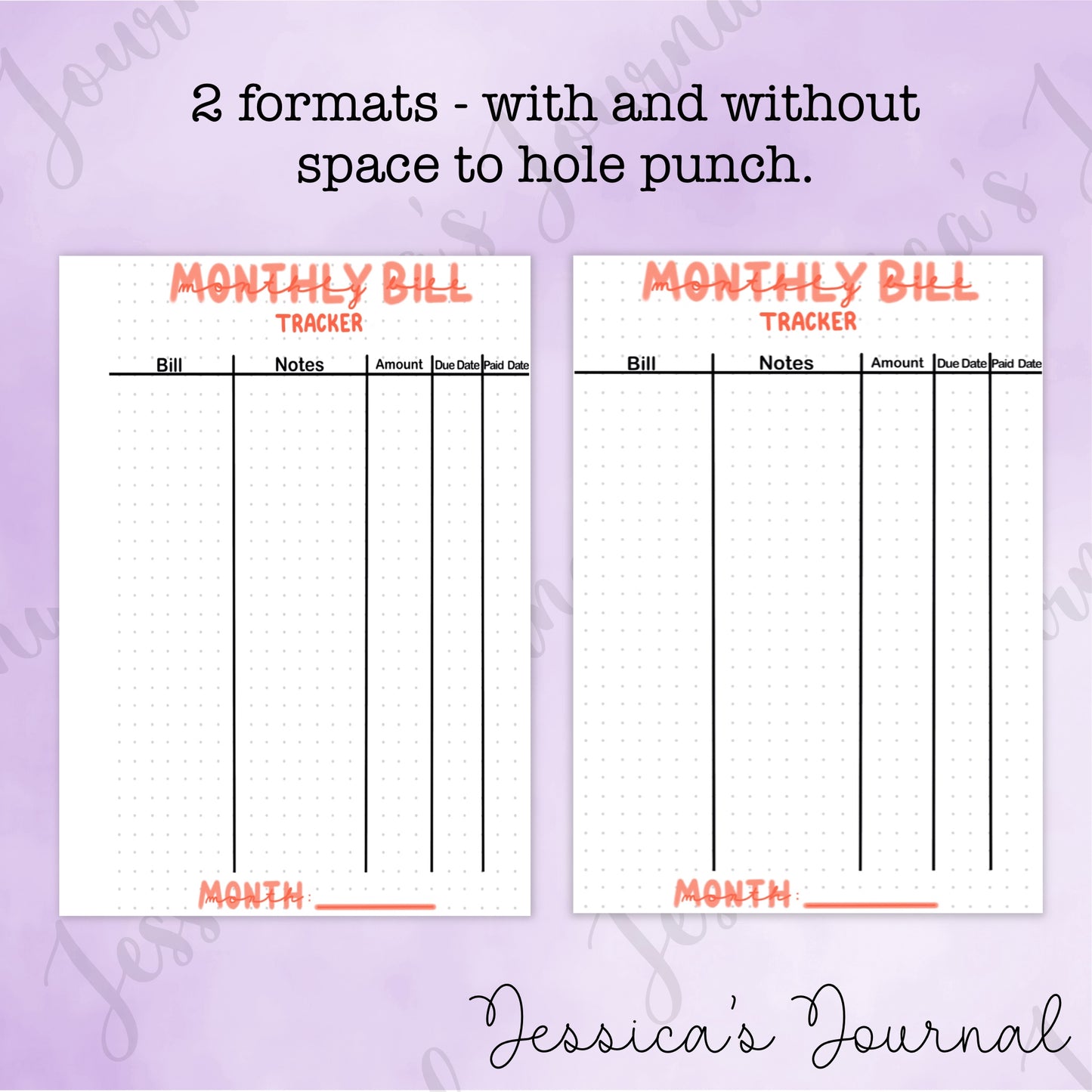 DIGITAL DOWNLOAD PDF Monthly Bill Tracker | Journal Spread