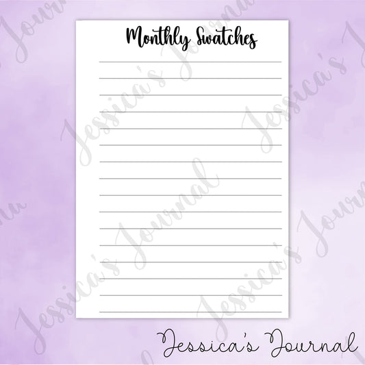 DIGITAL DOWNLOAD PDF Monthly Swatches | Journal Spread