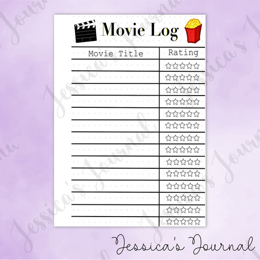 DIGITAL DOWNLOAD PDF Movie Log | Journal Spread