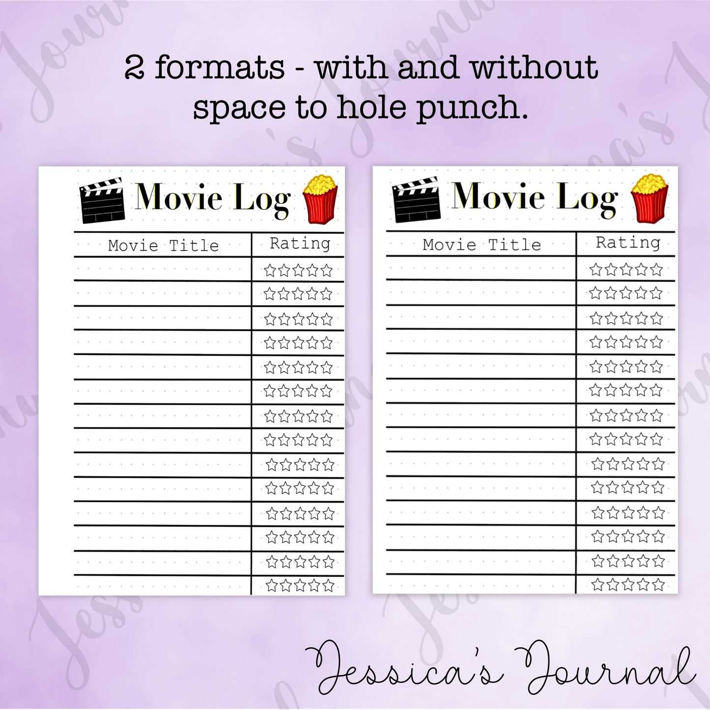 DIGITAL DOWNLOAD PDF Movie Log | Journal Spread