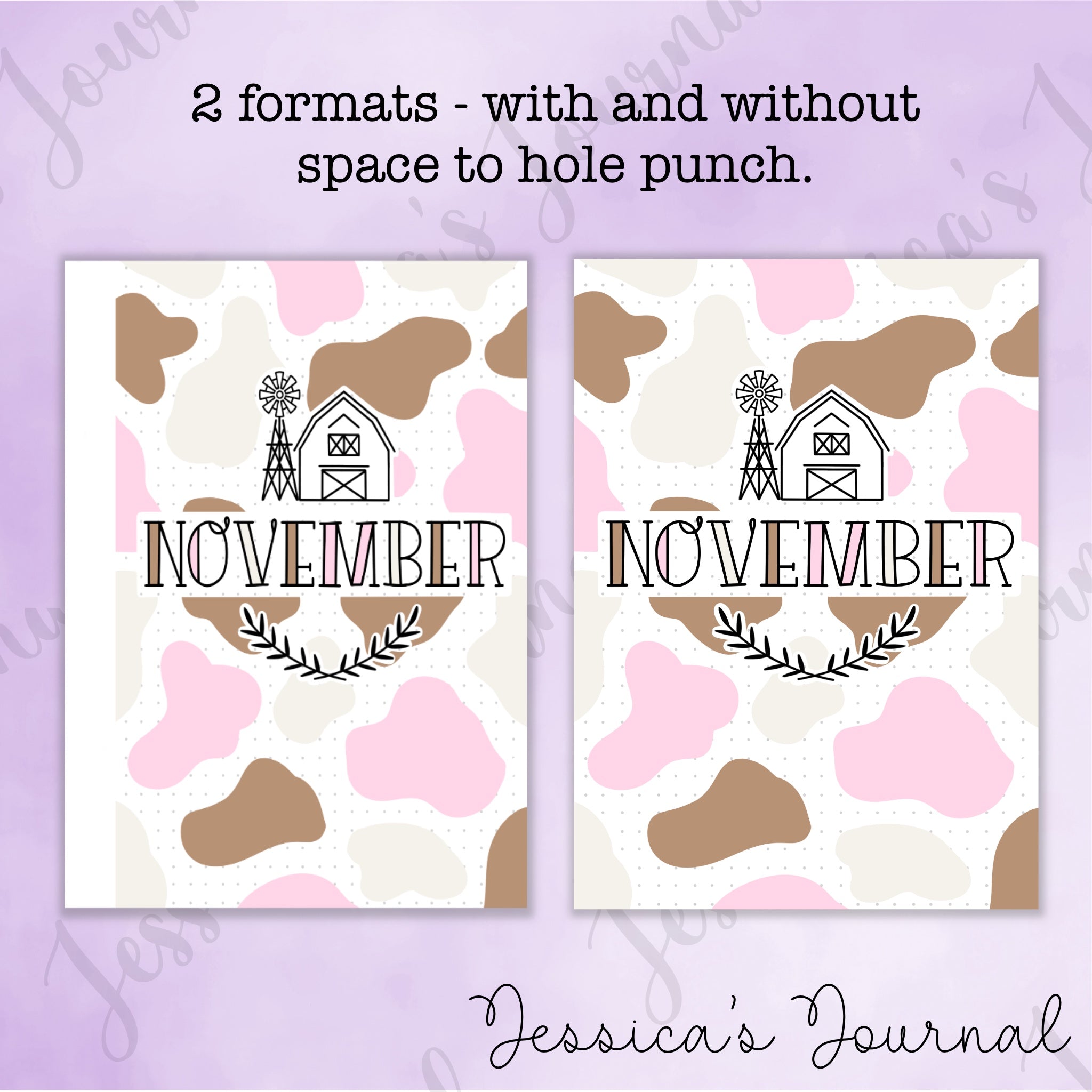 Digital Download PDF November Cow Print Themed Monthly Spreads 2024   November PDFs 2 