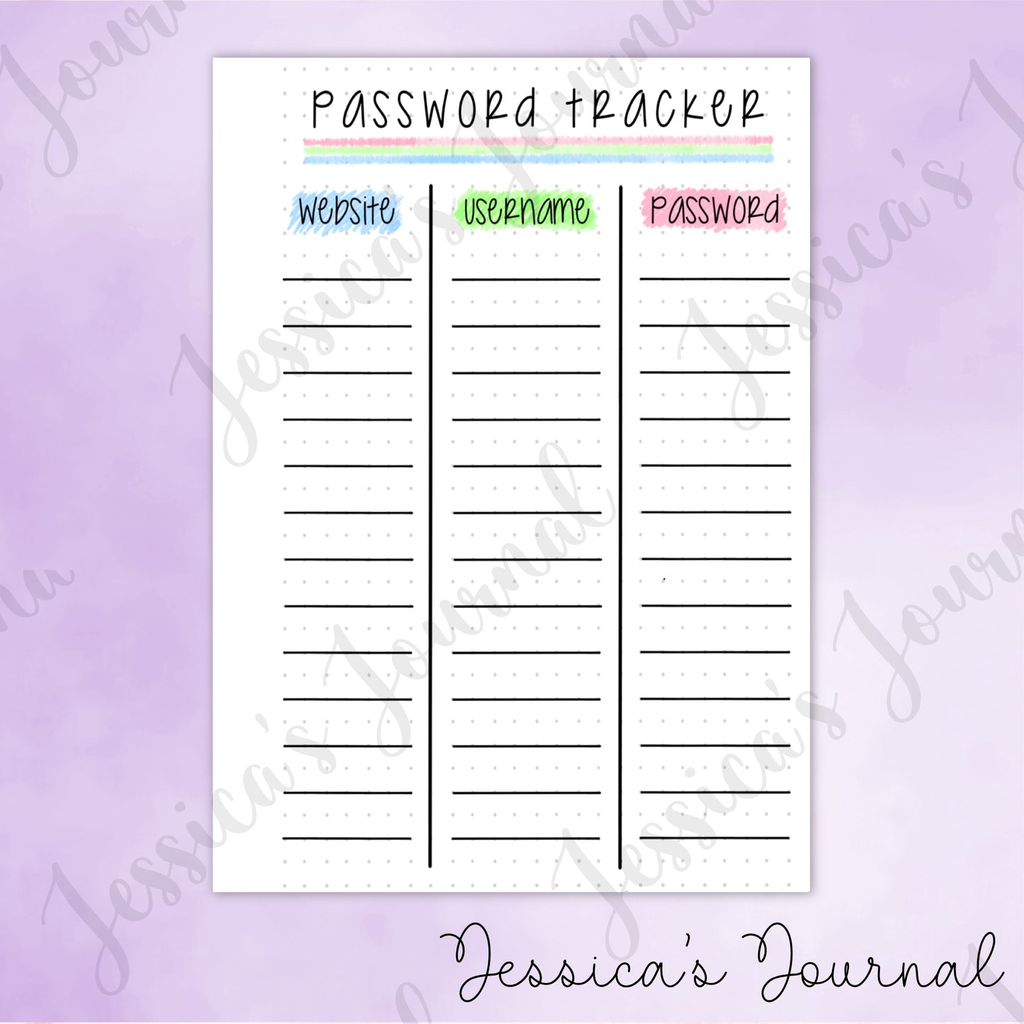 DIGITAL DOWNLOAD PDF Password Tracker | Journal Spread