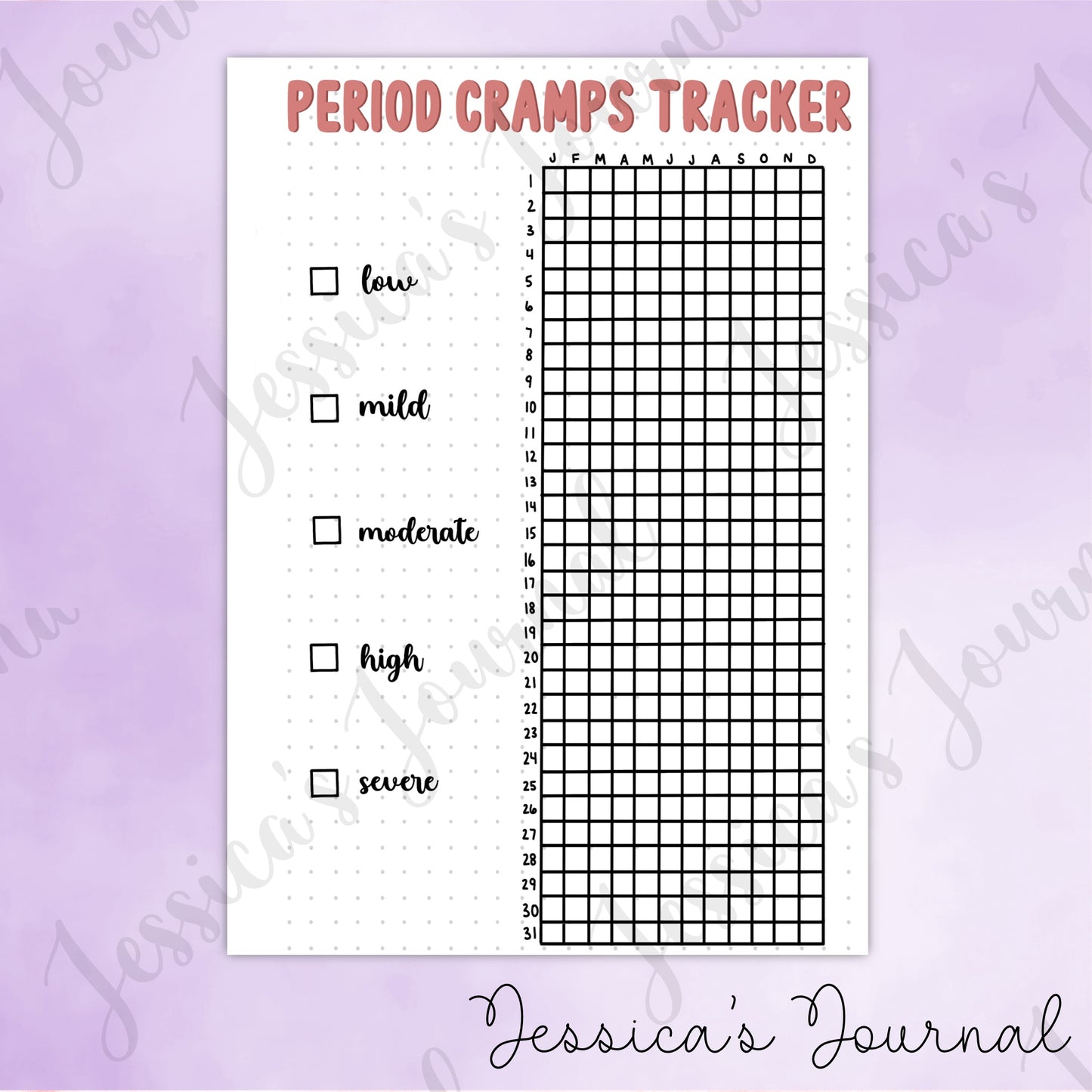 DIGITAL DOWNLOAD PDF Period Cramps Tracker | Journal Spread