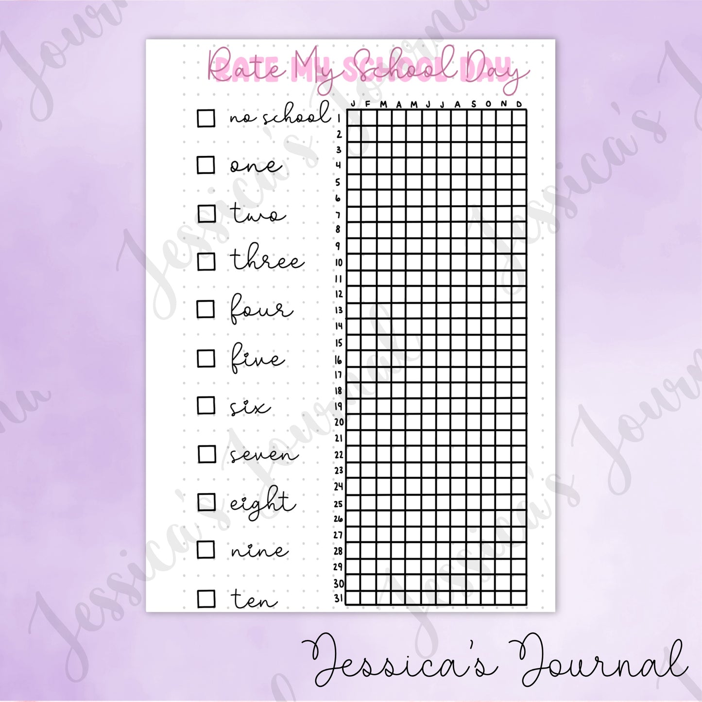 DIGITAL DOWNLOAD PDF Rate My School Day Tracker | Journal Spread