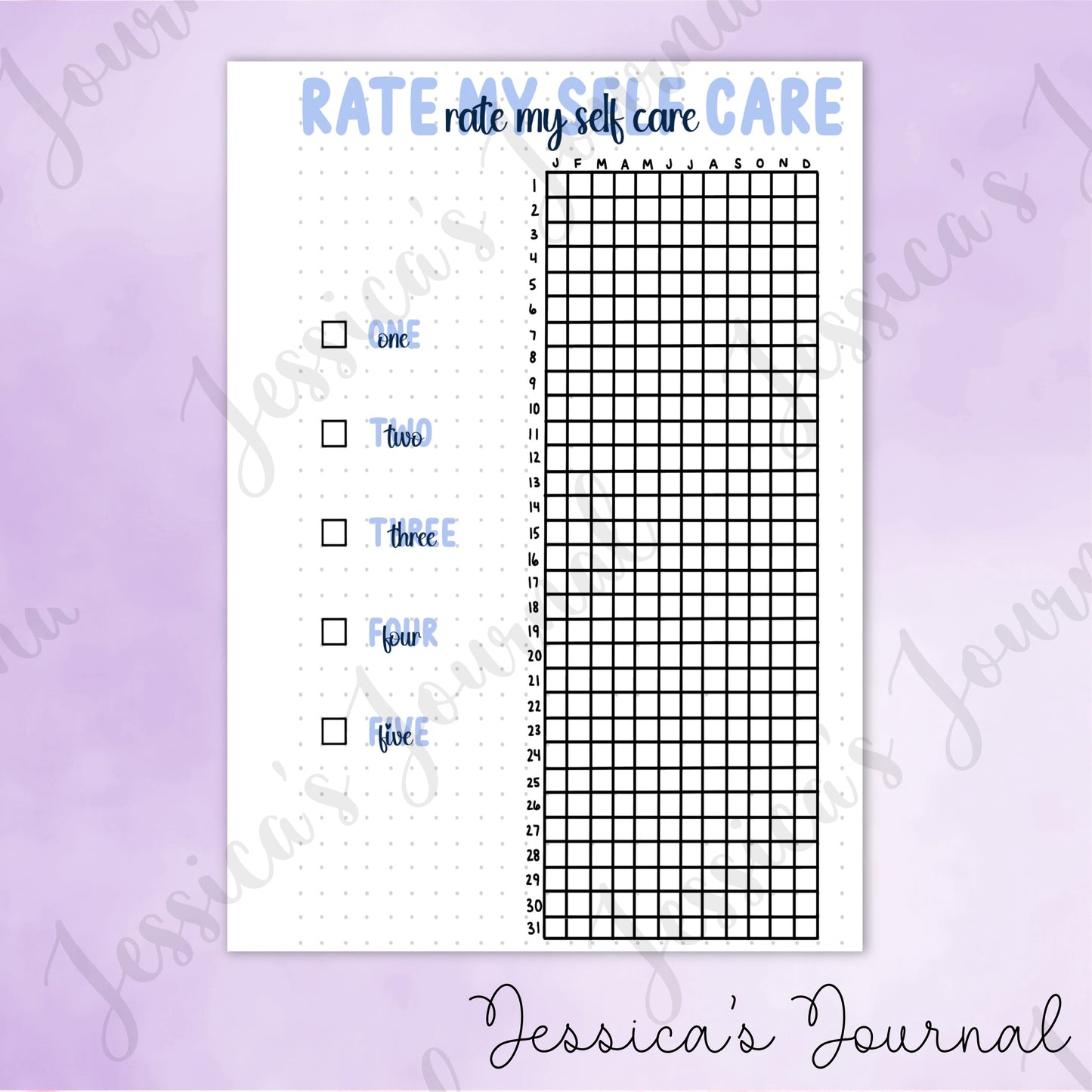 DIGITAL DOWNLOAD PDF Rate my Self Care | Journal Spread