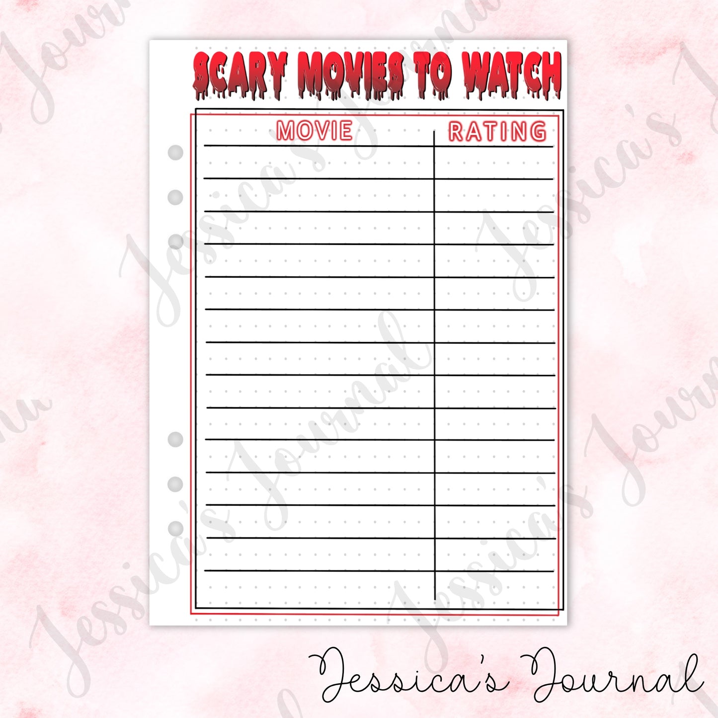 Scary Movies to Watch | Journal Spread