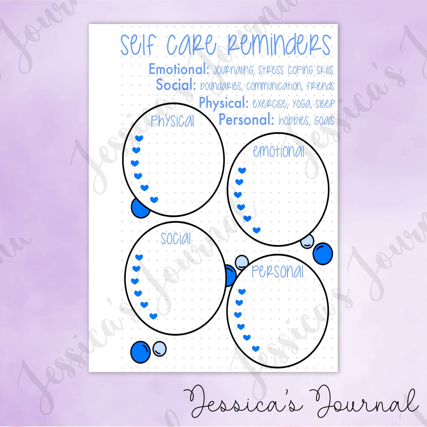 DIGITAL DOWNLOAD PDF Self Care Reminders | Journal Spread