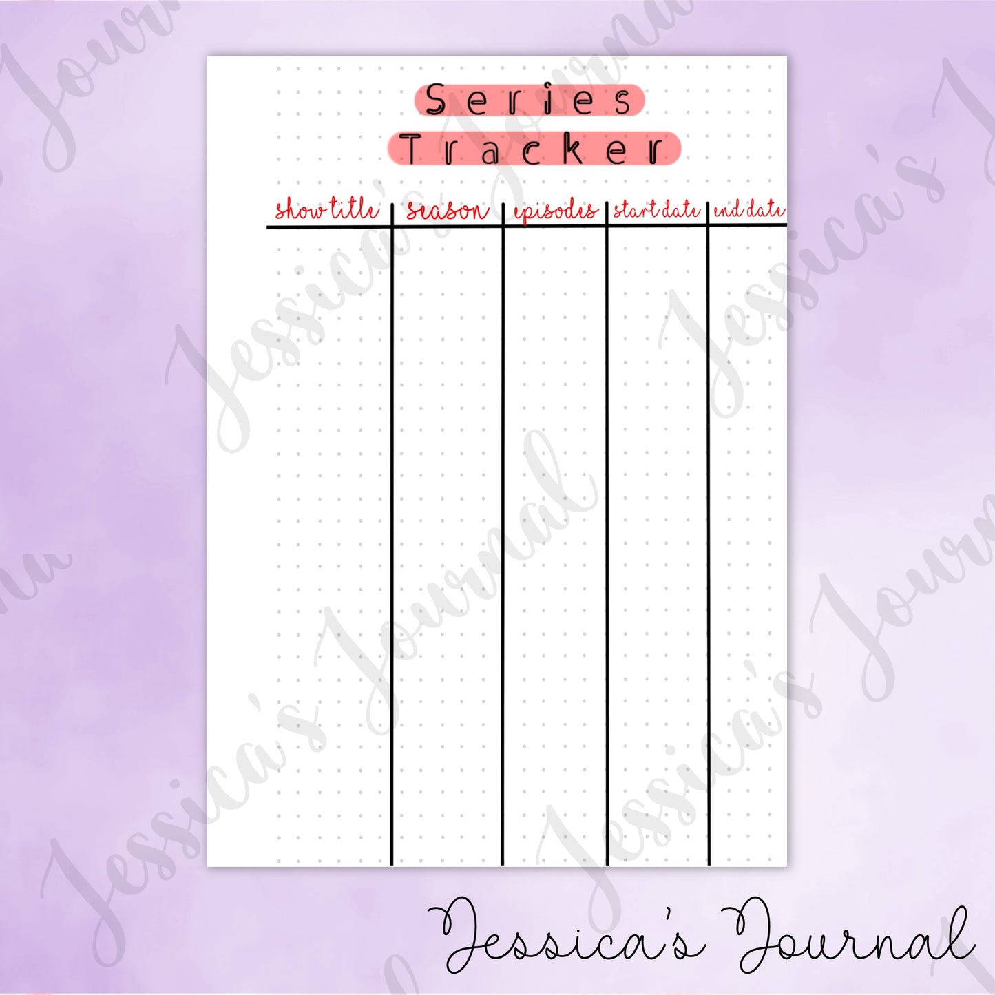 DIGITAL DOWNLOAD PDF Series Tracker | Journal Spread