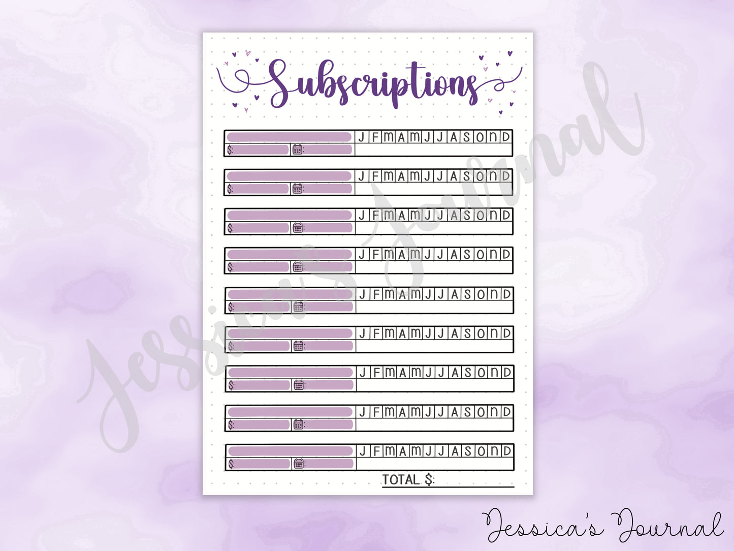 DIGITAL DOWNLOAD PDF Subscriptions Log | Journal Spread