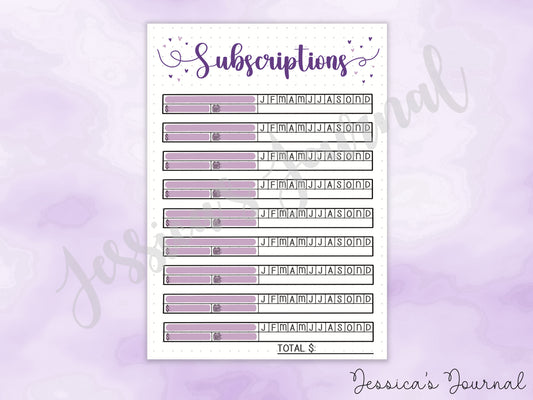 DIGITAL DOWNLOAD PDF Subscriptions Log | Journal Spread