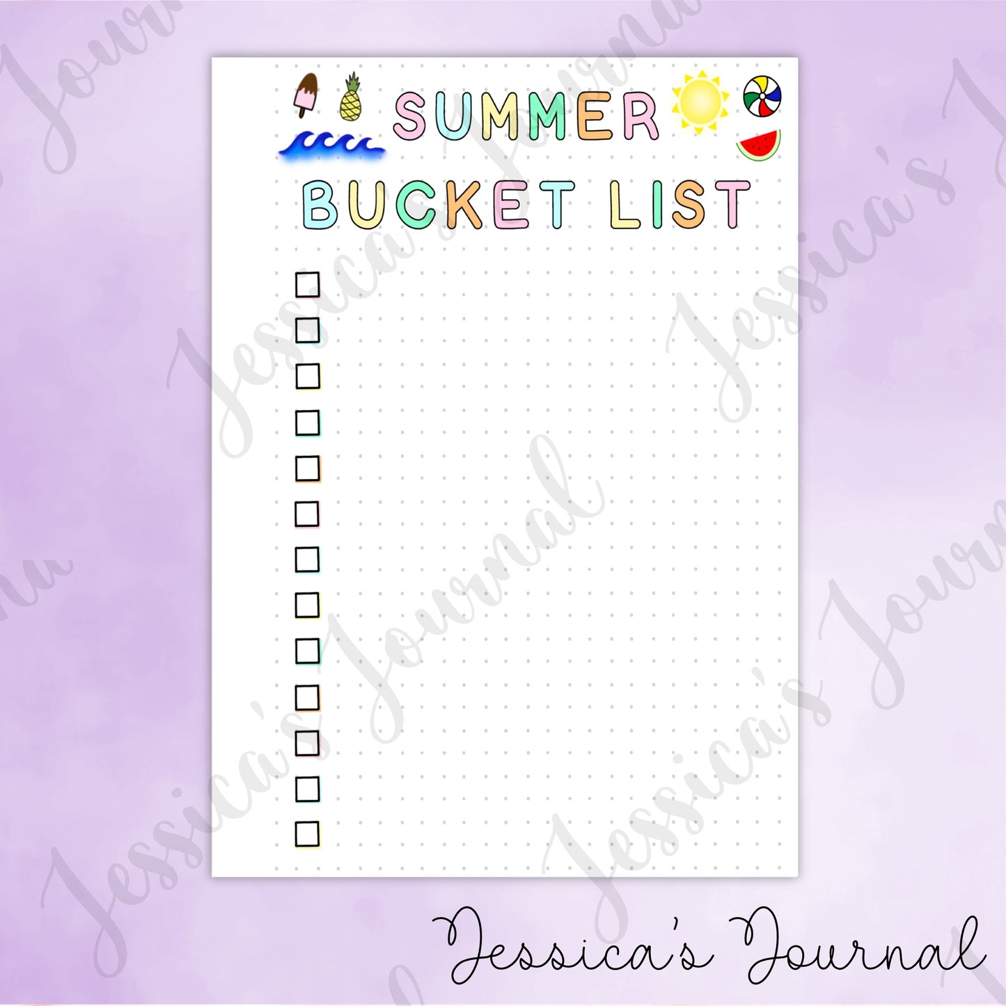 DIGITAL DOWNLOAD PDF Summer Bucket List | Journal Spread