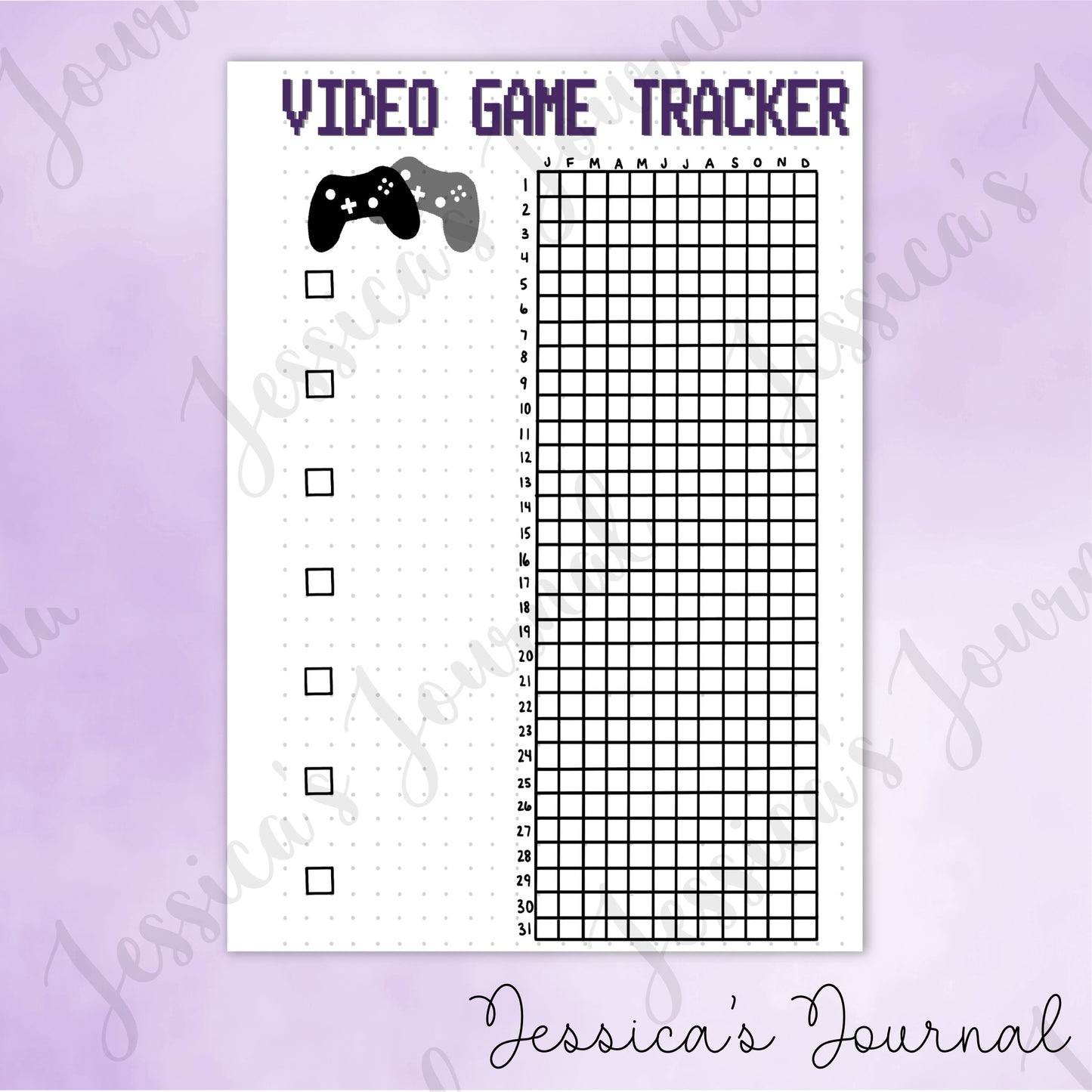 DIGITAL DOWNLOAD PDF Video Game Tracker | Journal Spread