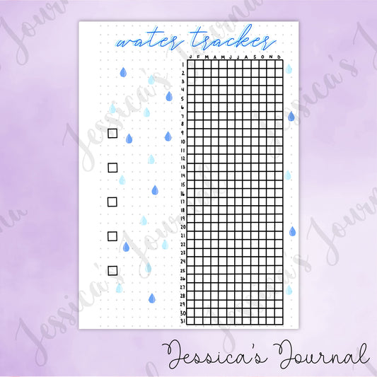 DIGITAL DOWNLOAD PDF Yearly Water Tracker | Journal Spread