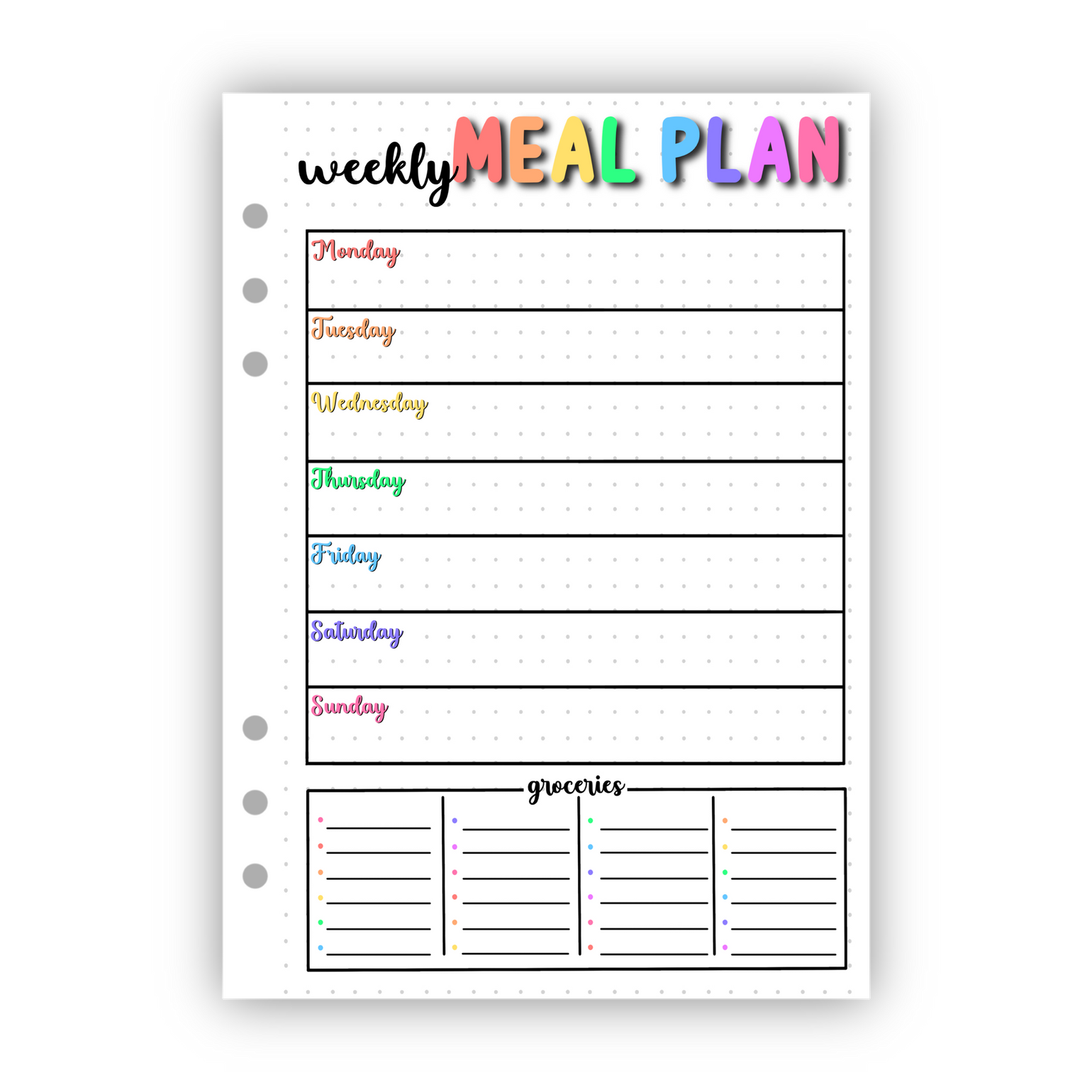 Weekly Meal Plan Tracker Jessica S Journal