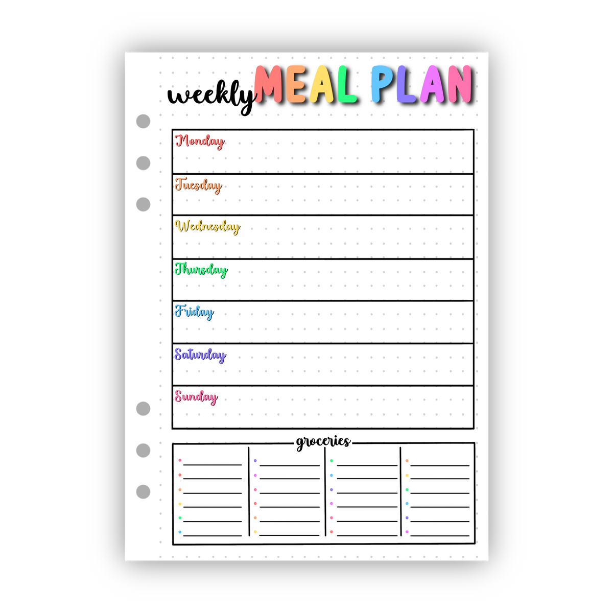 Weekly Meal Plan Tracker | Binder-Ready Journal Page