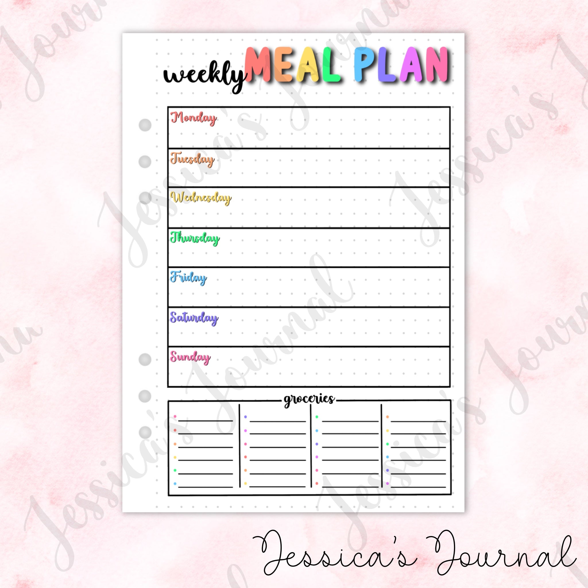 Weekly Meal Plan Tracker | Journal Spread – Jessica's Journal