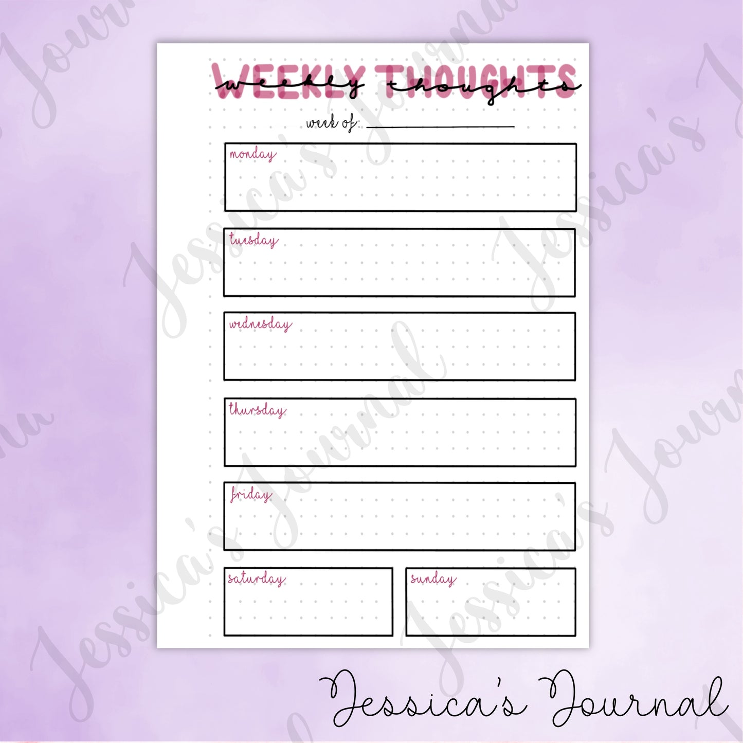 DIGITAL DOWNLOAD PDF Weekly Thoughts Tracker | Journal Spread