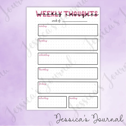 DIGITAL DOWNLOAD PDF Weekly Thoughts Tracker | Journal Spread