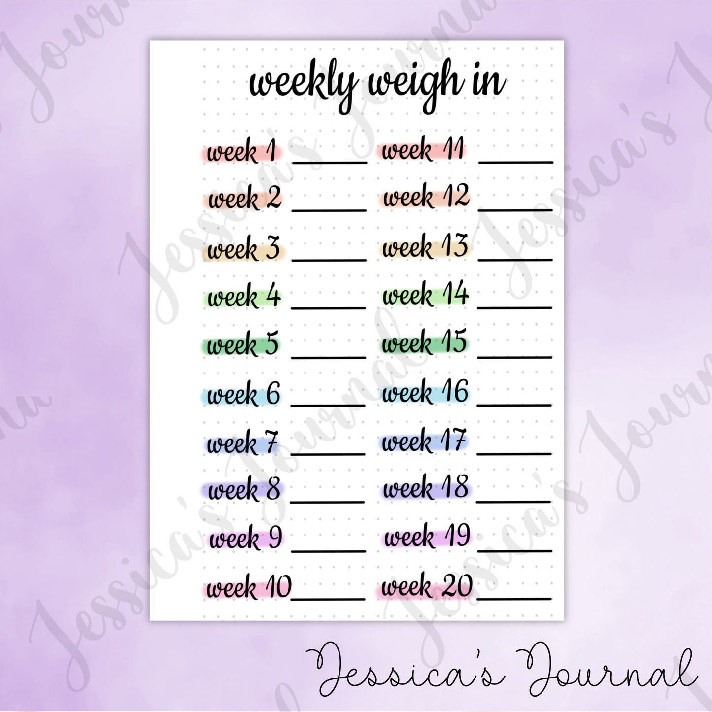 DIGITAL DOWNLOAD PDF Weekly Weigh In | Journal Spread