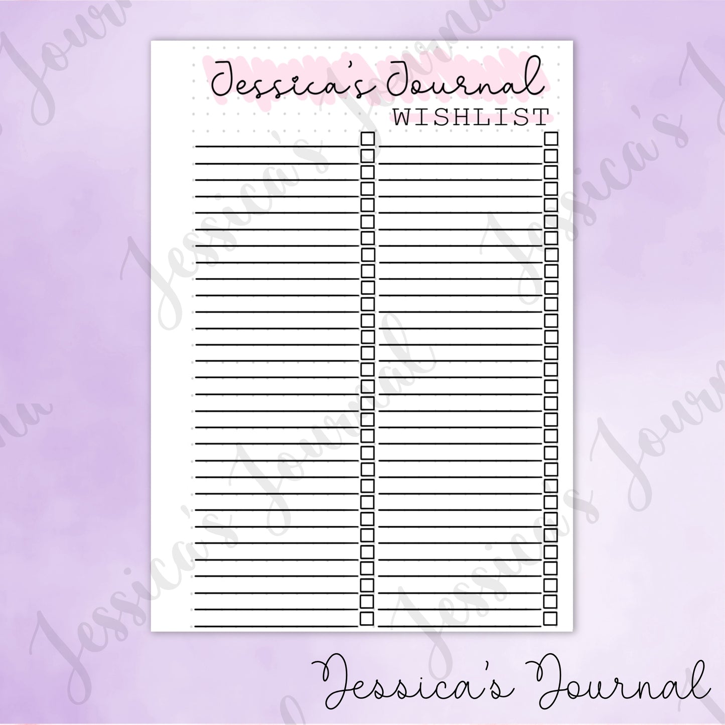 DIGITAL DOWNLOAD PDF Jessica's Journal Wishlist | Journal Spread