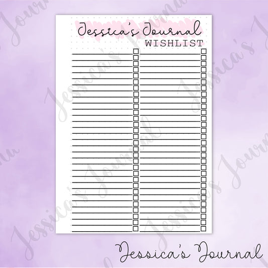 DIGITAL DOWNLOAD PDF Jessica's Journal Wishlist | Journal Spread