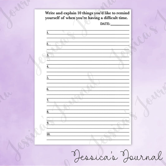 DIGITAL DOWNLOAD PDF 10 Reminders Writing Prompt | Journal Spread