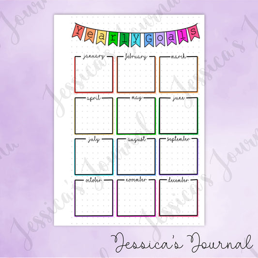 DIGITAL DOWNLOAD PDF Yearly Goals Tracker | Journal Spread